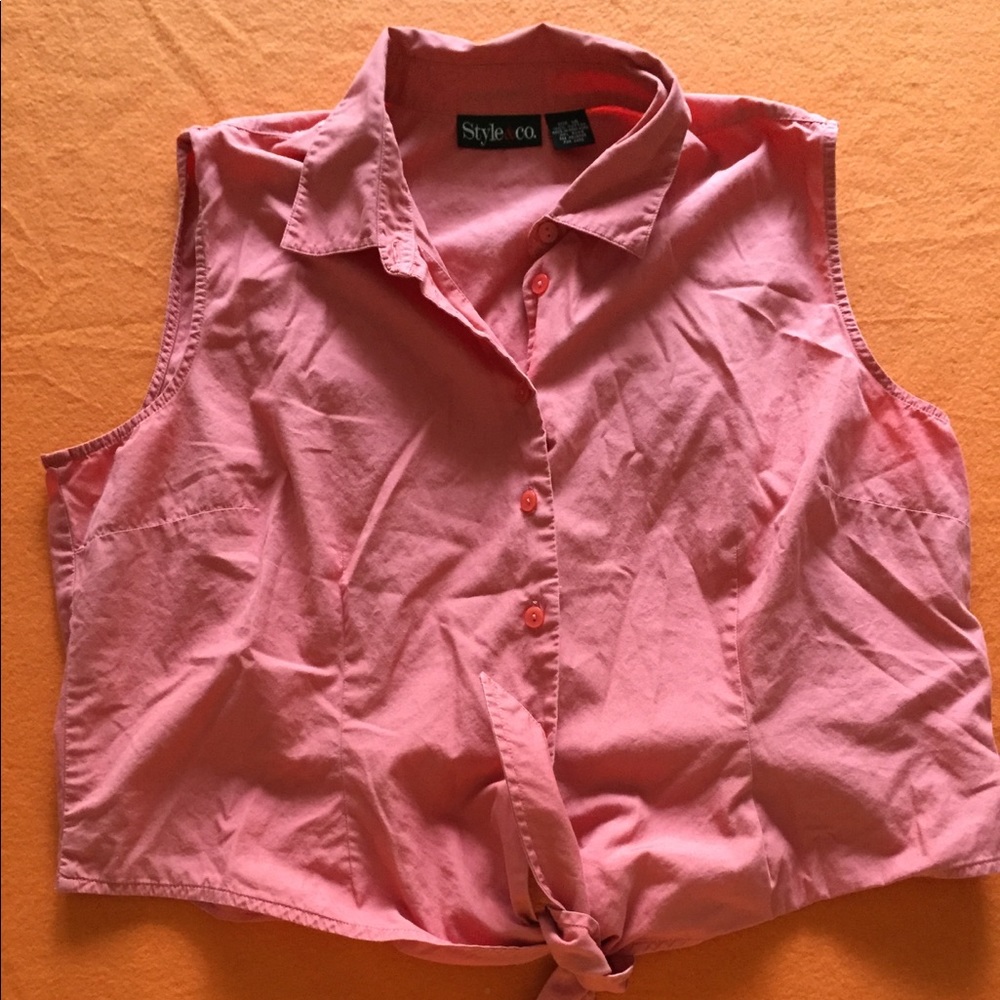Coral button down top